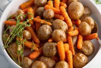 Golden Garlic Roasted Potatoes and Carrots