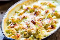 Golden Garlic Cheese Cauliflower Bake
