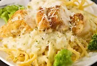 Golden Parmesan Crusted Chicken Alfredo