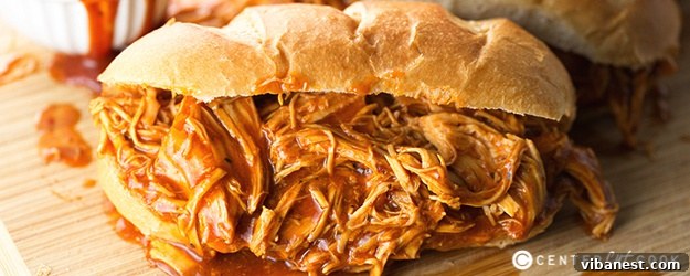 Delicious Slow Cooker Italian BBQ Chicken Sandwiches ready to serve on a platter