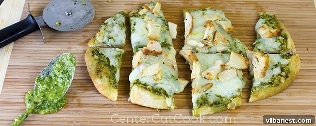 Delicious Chicken Pesto Flatbreads ready to serve