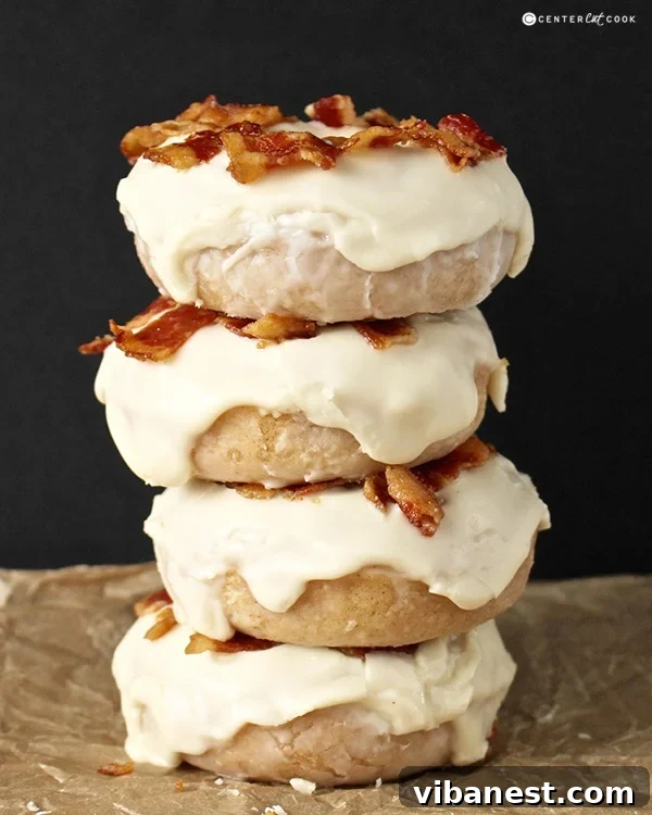 Maple Bacon Donuts Glazed Close-up of Maple Bacon Donuts