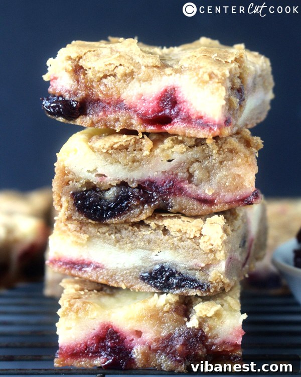 Close-up of Cherry Cheesecake Blondies - Ready to Serve