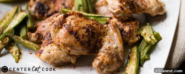 Flavorful roasted chicken and okra cooked to perfection, showcasing a healthy and easy dinner idea.