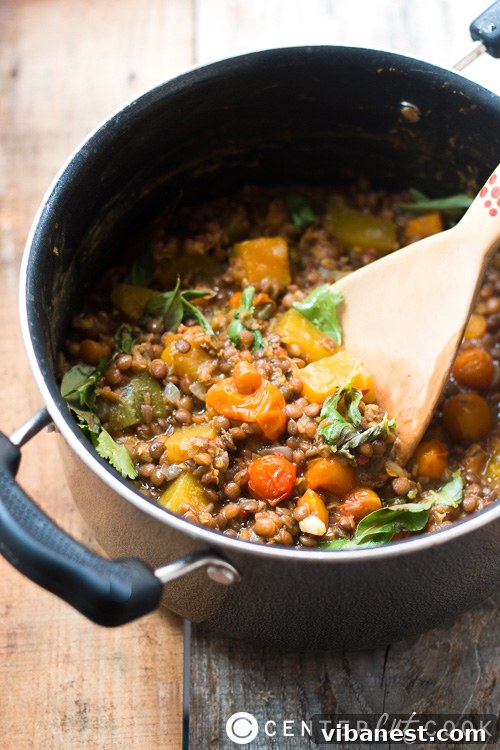 Lentil Pumpkin Stew Ready to Serve Lentil Pumpkin Stew in a Bowl