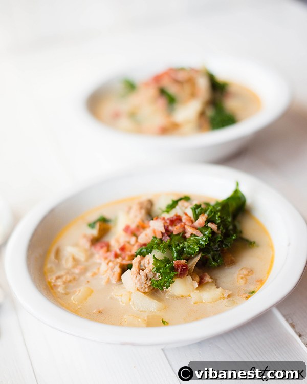 Instructions for making Zuppa Toscana in a slow cooker, with ingredients in bowls