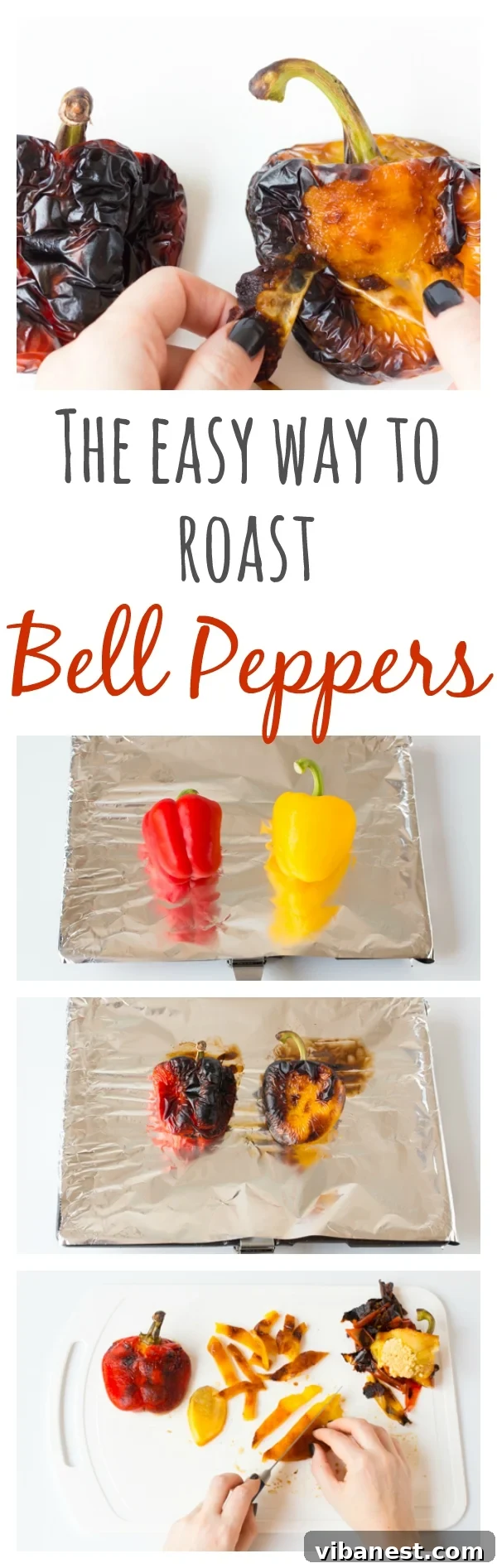 Pinterest graphic featuring various dishes made with roasted bell peppers, encouraging readers to save the recipe