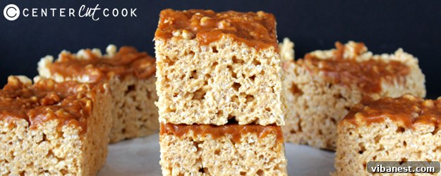 pumpkin-caramel-rice-krispy-treats-1.jpg Beautifully arranged pumpkin caramel Rice Krispies treats, ready for autumn