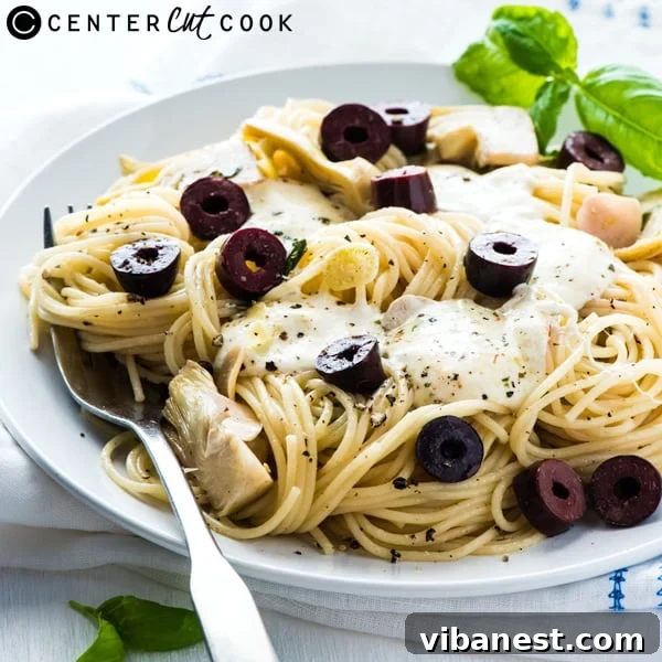 angel-hair-pasta-with-olive-artichoke-mozzarella-3.jpg angel hair pasta with olive artichoke mozzarella 3