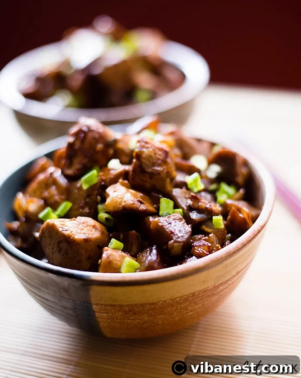Spicy Chicken Eggplant Stir Fry with vibrant colors. A beautifully plated dish of spicy chicken and eggplant stir fry, garnished with fresh herbs and chili flakes.