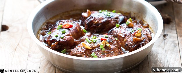 Delicious sticky ginger chicken thighs served with rice