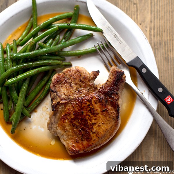 pan-roasted-pork-chops-ginger-green-beans-3.jpg Plated pan-roasted pork chops with ginger green beans and mashed potatoes