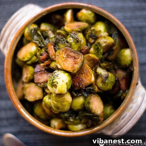 Perfectly plated Maple Bacon Brussels Sprouts ready to be served