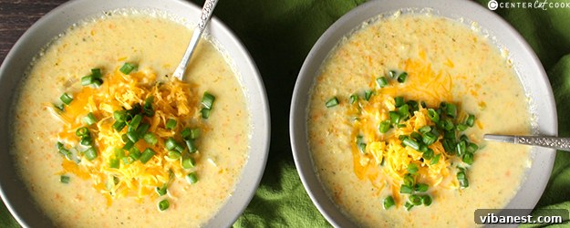 Creamy Broccoli Ranch Cheese Soup made from fresh broccoli stalks and Hidden Valley Ranch seasoning