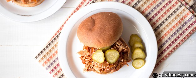 Delicious Slow Cooker Skinny Chicken Sloppy Joes on a bun