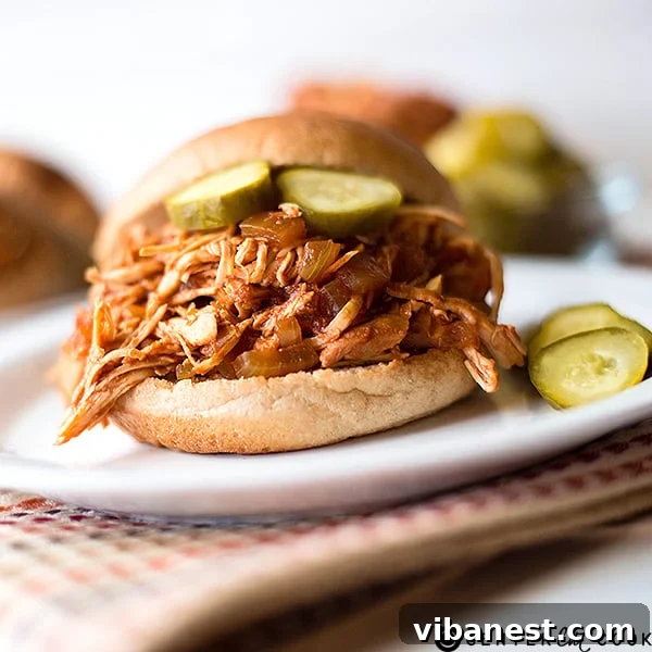 Stacked Slow Cooker Skinny Chicken Sloppy Joes with pickles