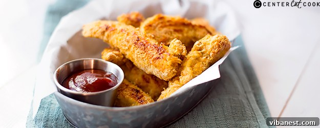 Crispy Parmesan Baked Chicken Strips ready to eat