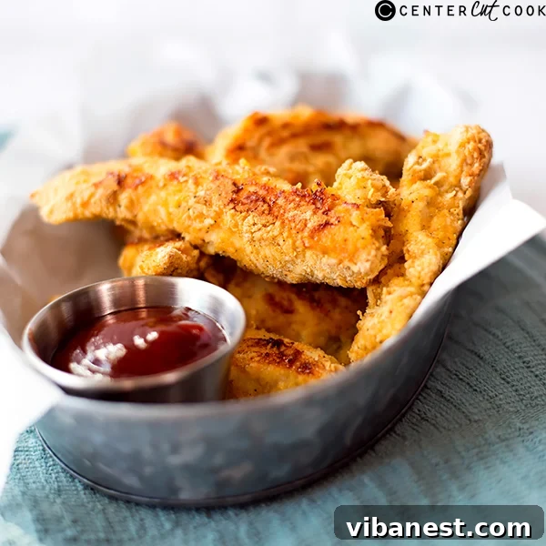 Platter of freshly baked Parmesan chicken strips with dipping sauce