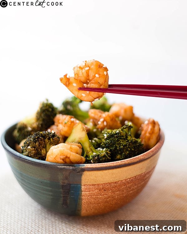 Shrimp and Broccoli Stir Fry Close Up Close-up of freshly cooked shrimp and broccoli stir fry with savory sauce