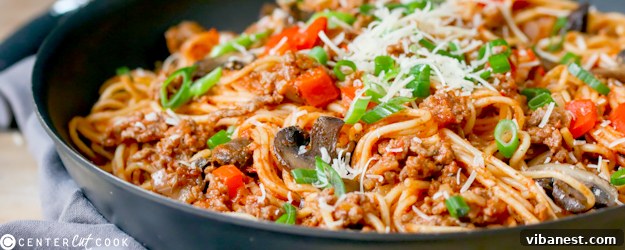 Delicious One-Pot Pasta Bolognese cooked in a single pan for easy cleanup