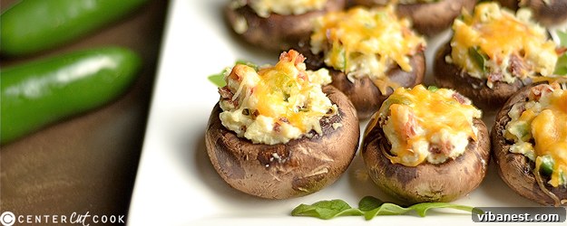 Delicious Jalapeño Popper Stuffed Mushrooms, perfectly baked with golden cheese