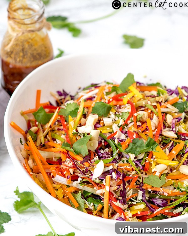 Asian Coleslaw Ready to Serve Asian Coleslaw perfectly arranged in a bowl, garnished and ready to be served at a meal.