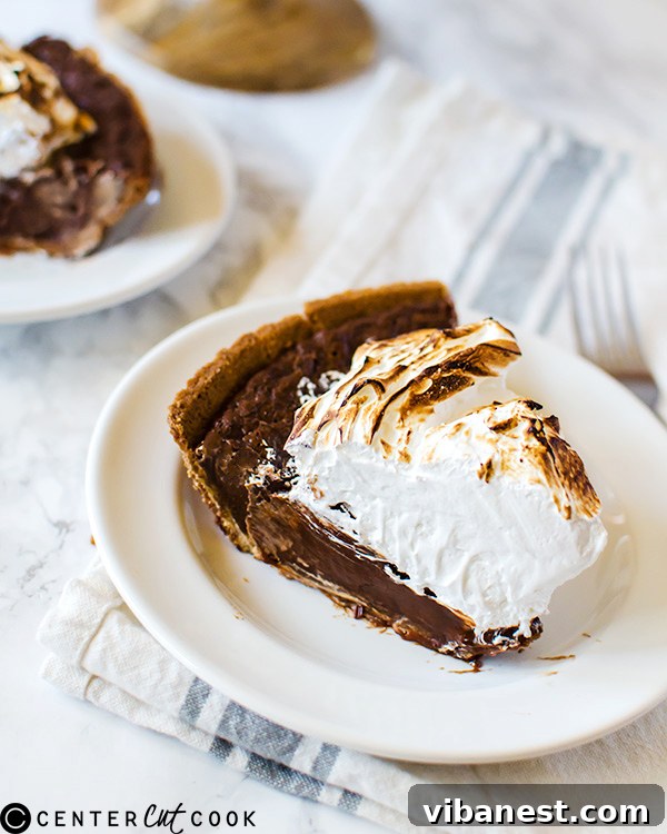 S'mores pie cooling, showing the smooth chocolate filling