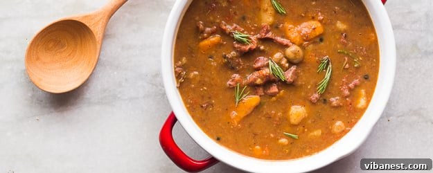 Delicious oven-baked rosemary garlic beef stew in a pot