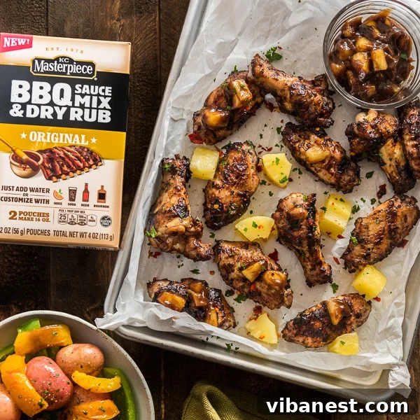 Grilled Pineapple BBQ Chicken Wings close up