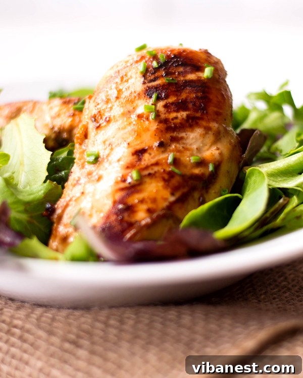Honey Mustard Chicken Ready to Serve Cooked honey mustard chicken breasts, sliced and garnished with fresh herbs, ready to be eaten