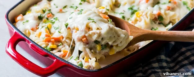 Delicious and golden chicken pot pie noodle casserole, ready to be served