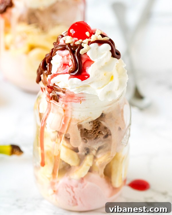 Mason Jar Banana Split Layering Tips Expert tips for layering a Mason Jar Banana Split neatly, featuring chilled jars and firm ice cream