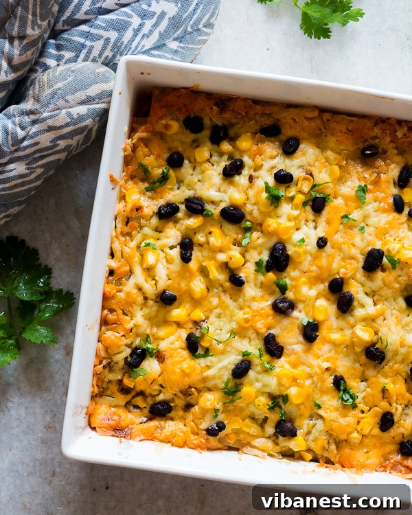 Close-up of baked Cheesy Mexican Lasagna ready to be served