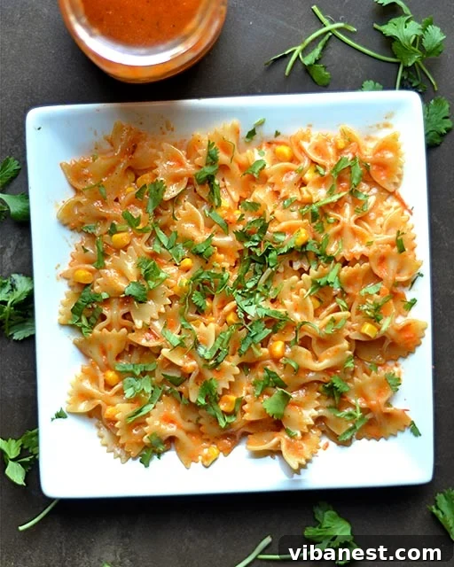 Close-up of the delicious Roasted Red Pepper Pasta Salad ingredients