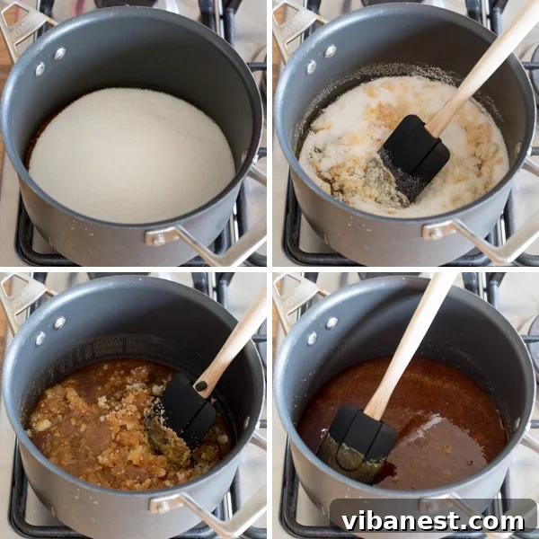 how-to-make-caramel-3.jpg A trio of essential ingredients for making caramel: granulated sugar, cubes of butter, and a container of heavy cream