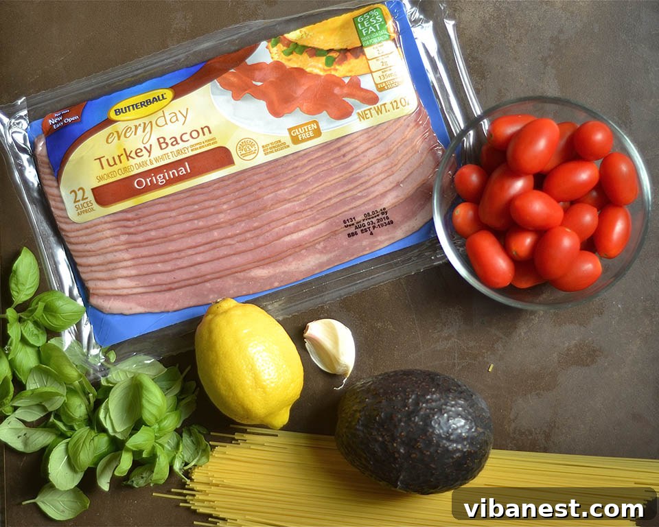 Butterball Turkey Bacon - The Healthier Choice Crispy Butterball Turkey Bacon with fresh ingredients for pesto pasta