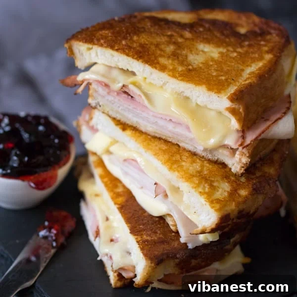 The finished Monte Cristo sandwich, beautifully golden brown and ready to be enjoyed