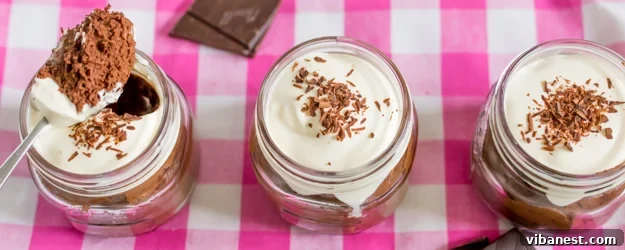 Rich dark chocolate mousse topped with fluffy whipped cream, a perfect dessert