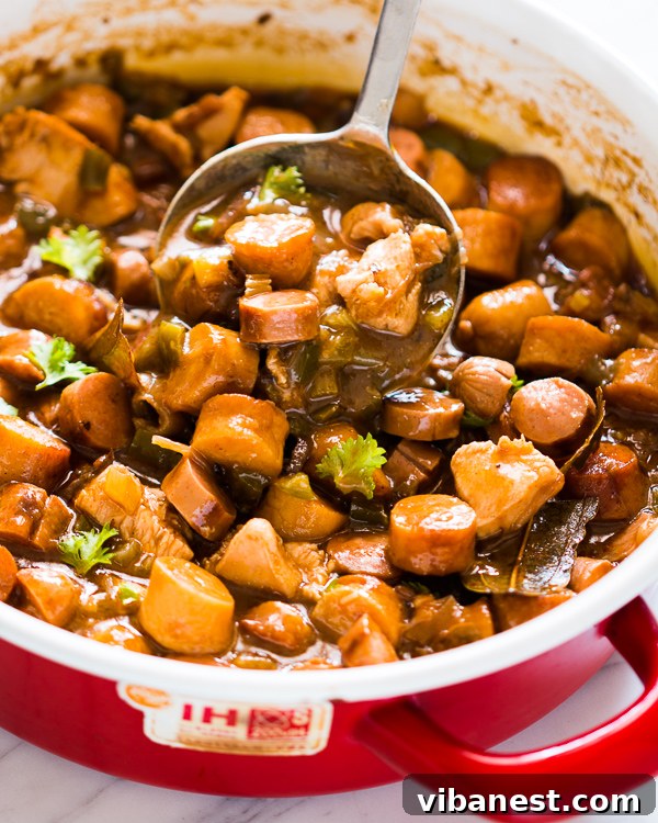 Chicken and Sausage Gumbo in a bowl