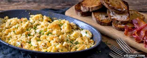 Perfectly baked scrambled eggs in a casserole dish