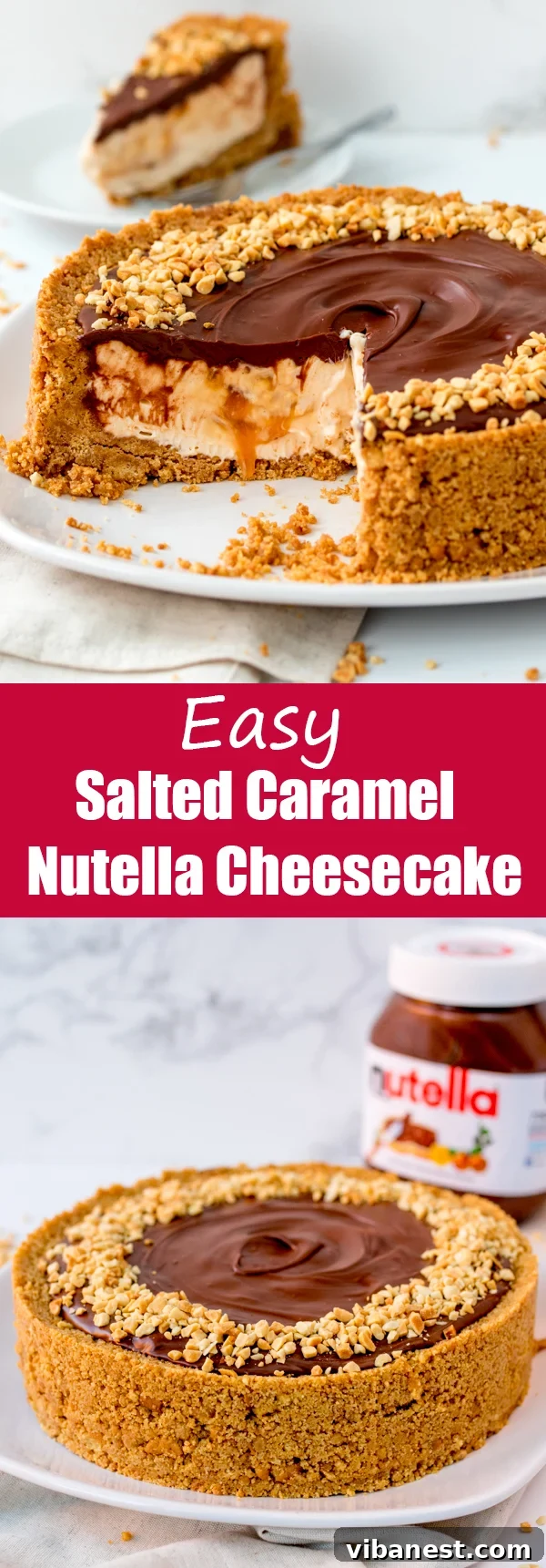 easy nutella salted caramel cheesecake pin
