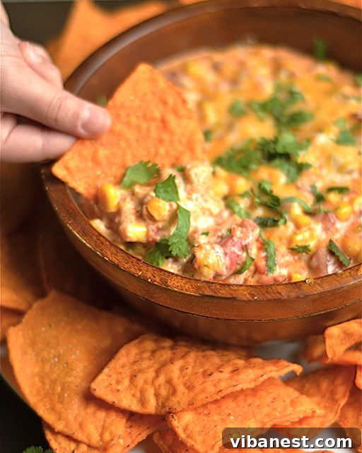 Creamy Southwest Corn Dip with Bacon and Cheese Rich and creamy Instant Pot Cheesy Southwest Corn Bacon Dip ready to serve