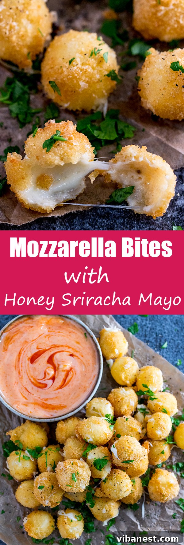 crispy mozzarella bites honey sriracha mayo pin