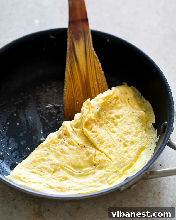How to make an omelet: The final fold A beautifully folded omelet, showcasing its golden exterior