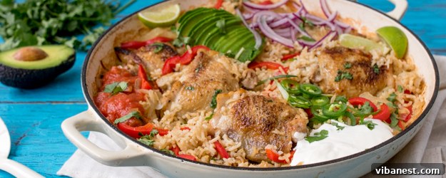 Delicious One-Pot Mexican Chicken and Rice in a large skillet