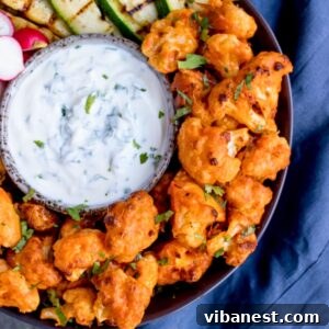 Easy baked buffalo cauliflower wings, a healthy and delicious vegetarian appetizer