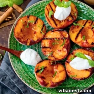 easy grilled peaches recipe with cinnamon caramel sauce