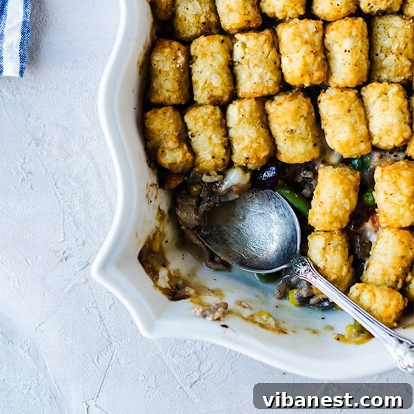 Turkey Tater Tot Casserole, cooked and ready to serve turkey tater tot casserole cooked
