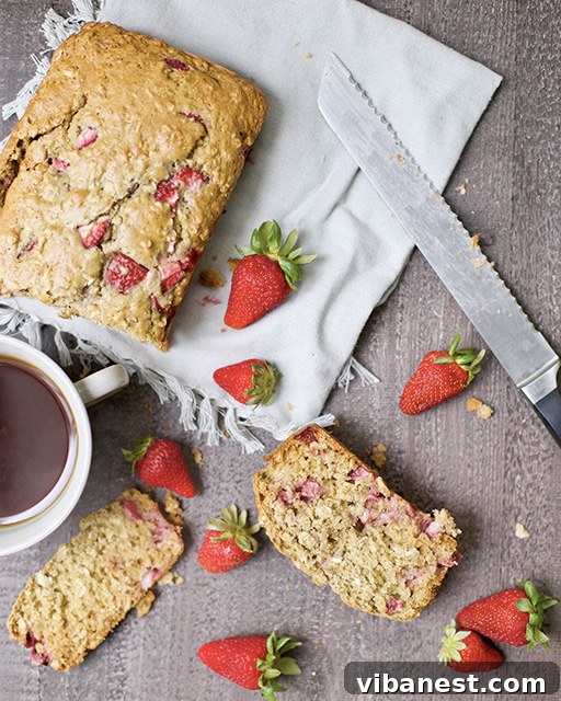 Sliced Strawberry Oat Bread with Fresh Strawberries