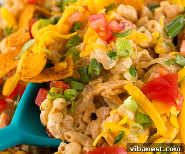 taco-macaroni-salad-4.jpg Large bowl of Taco Macaroni Salad ready to be served